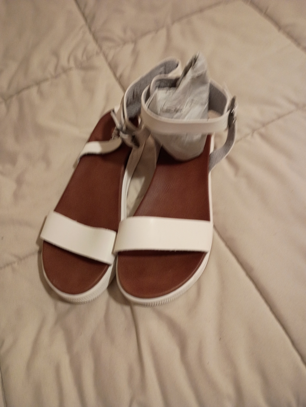 MIA Platform Ankle Strap Sandals White & Brown Like New